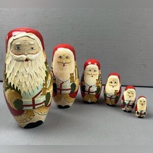 Kurt Adler Vintage 6 Piece Nesting Wood Santa Dolls *Christmas Decoration santa